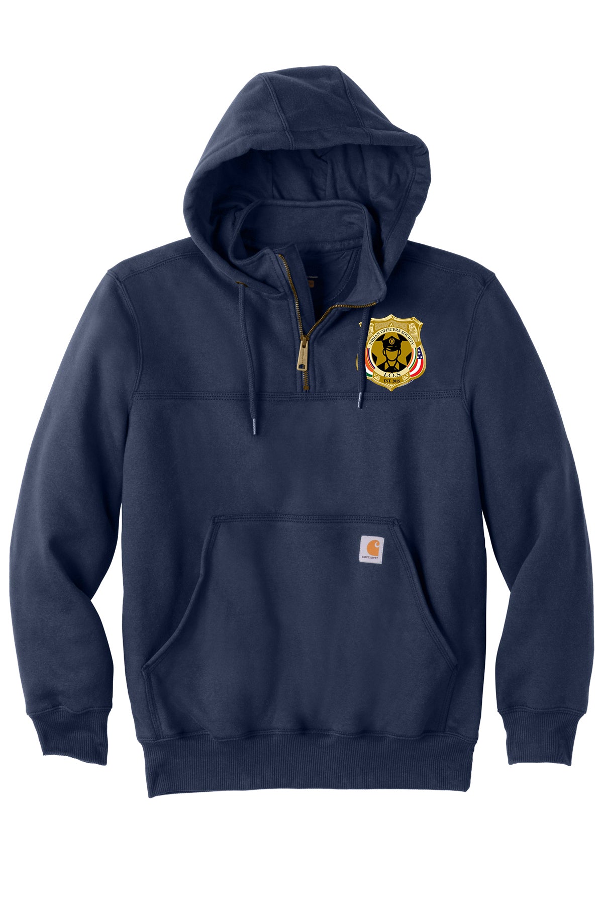 Indian Officers Society IOS Carhartt 1/4 Zip Hoodie CT100617 New Navy front badge
