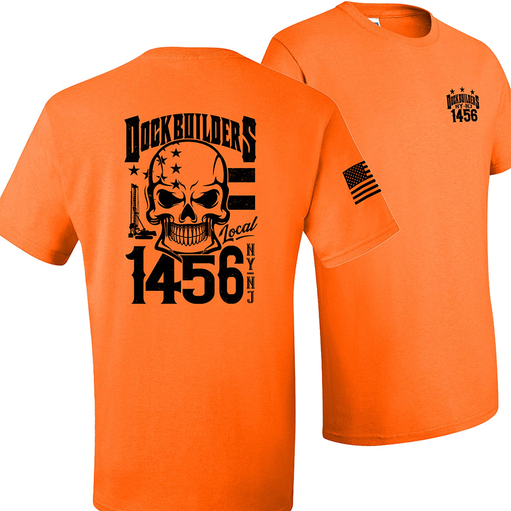 Dock Builders 1456 Skull T-Shirt (Copy) - DOCKBUILDERS SKULL TSHIRT SAFETY ORANGE