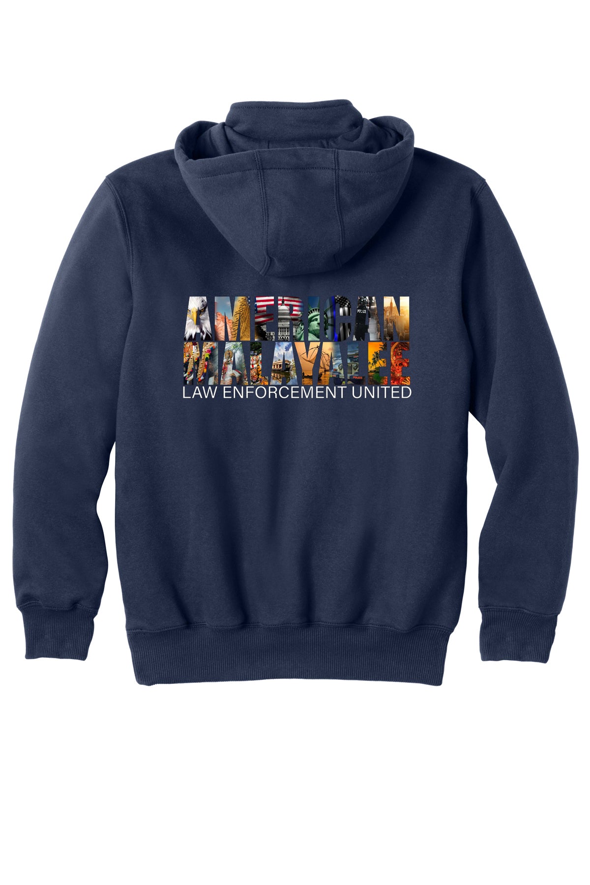 AMLEU Malayalee Carhartt 1/4 Zip Hoodie CT100617 New Navy back view with American Malayalee design
