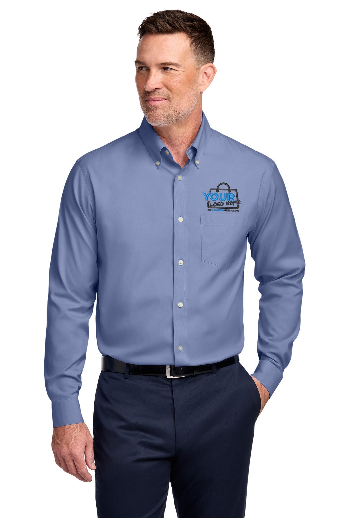 Custom logo Brooks Brothers® Wrinkle-Free Stretch Pinpoint Shirt BB18000 decoration preview