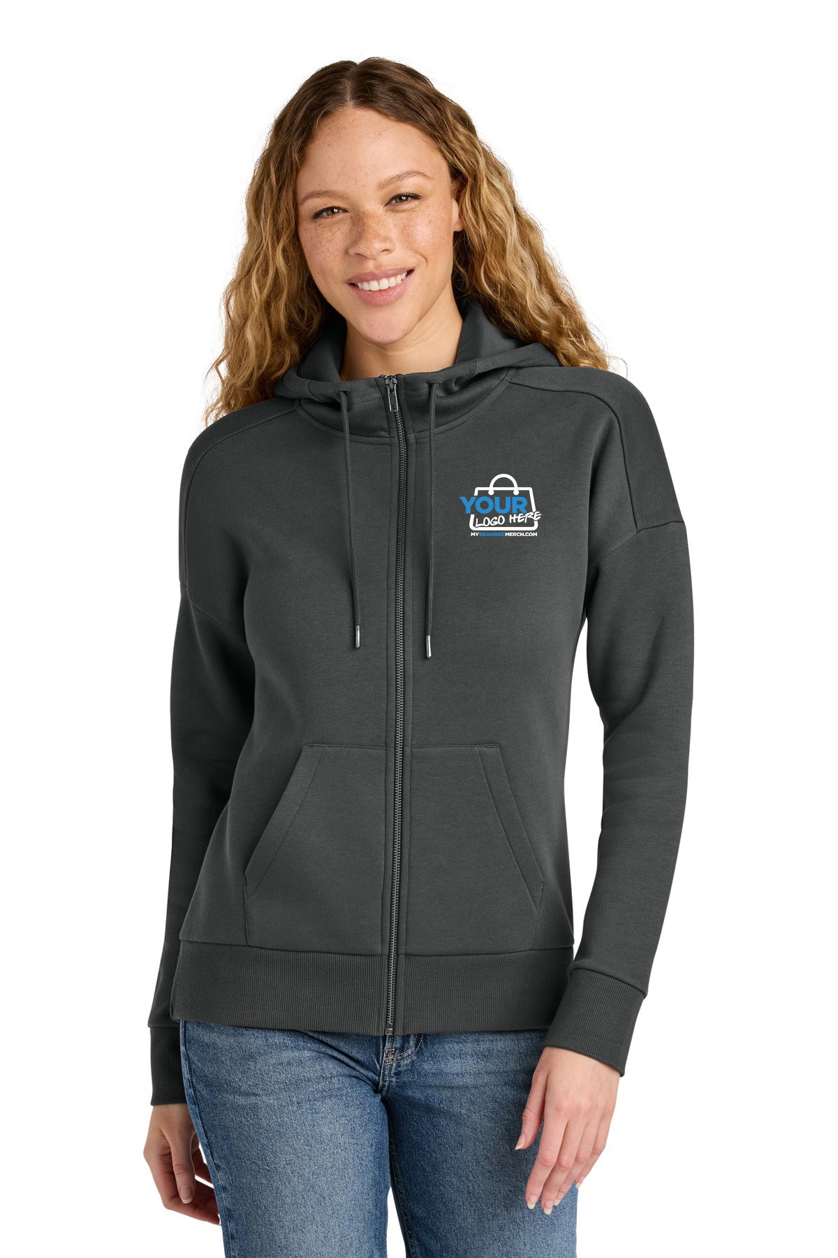 Custom logo District ® Women's Perfect Weight ® Fleece Drop Shoulder Full-Zip Hoodie DT1104 decoration preview