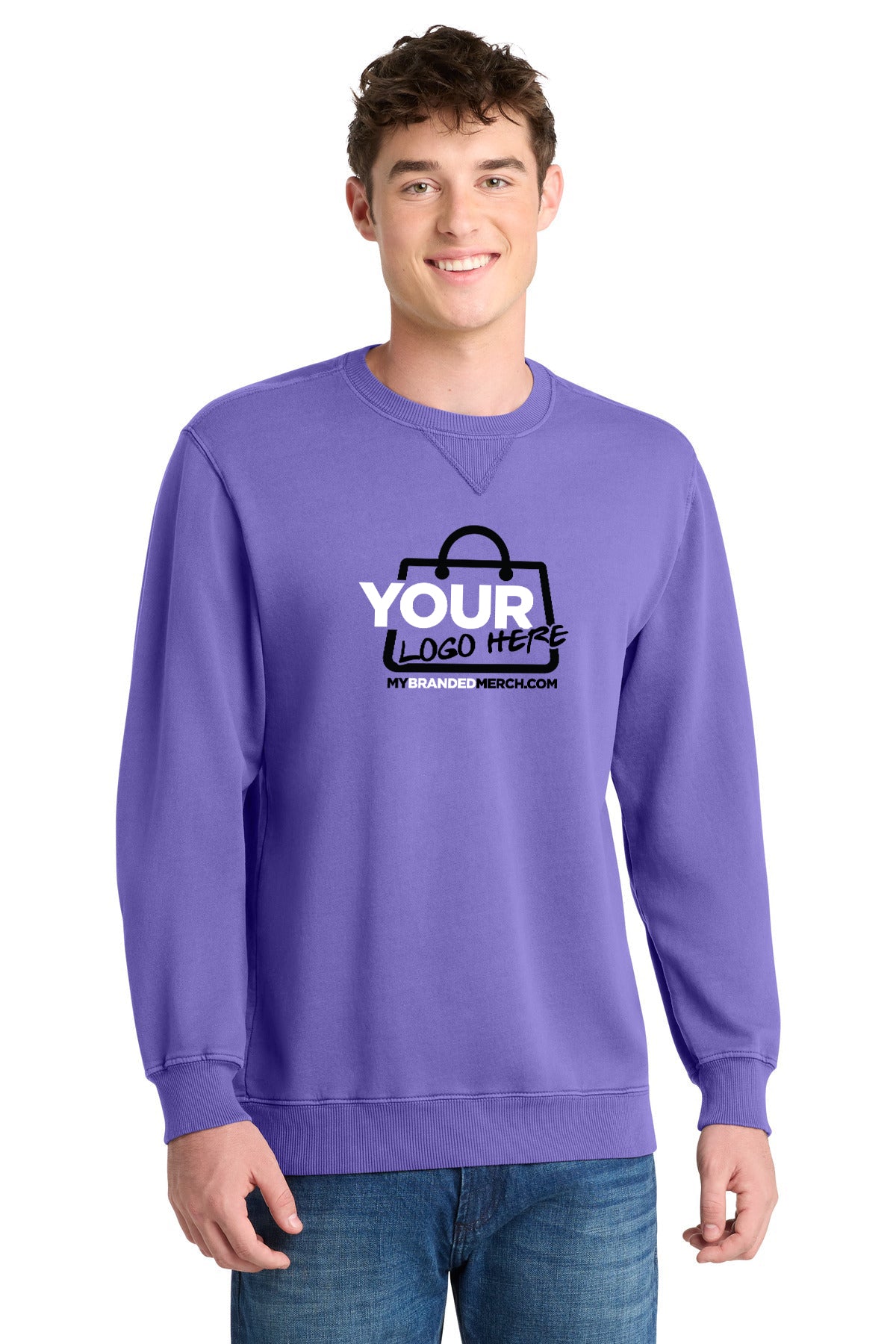 Custom logo Port & Co™ Beach Wash® Garment-Dyed Crewneck Sweatshirt PC098 decoration preview