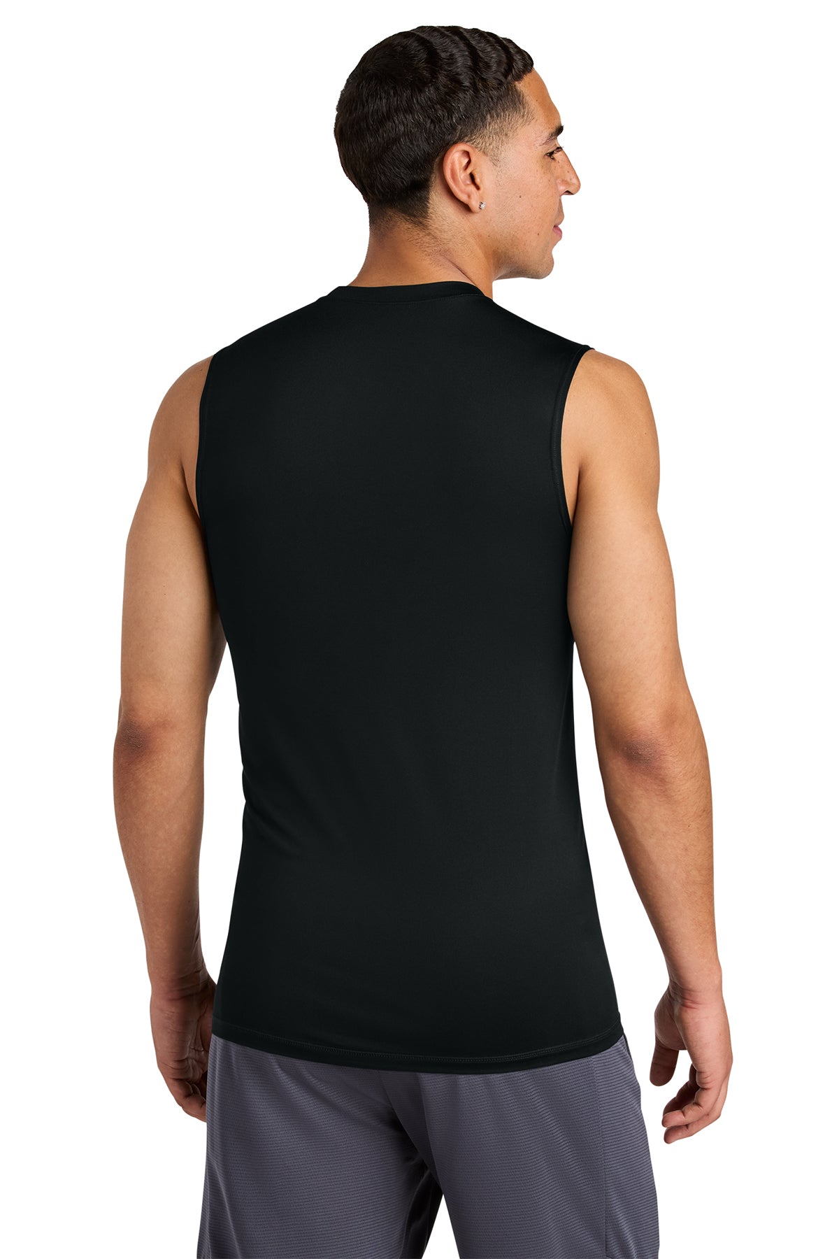 Hamptons Fitness Compression Sleeveless Tee ST121SL black back view