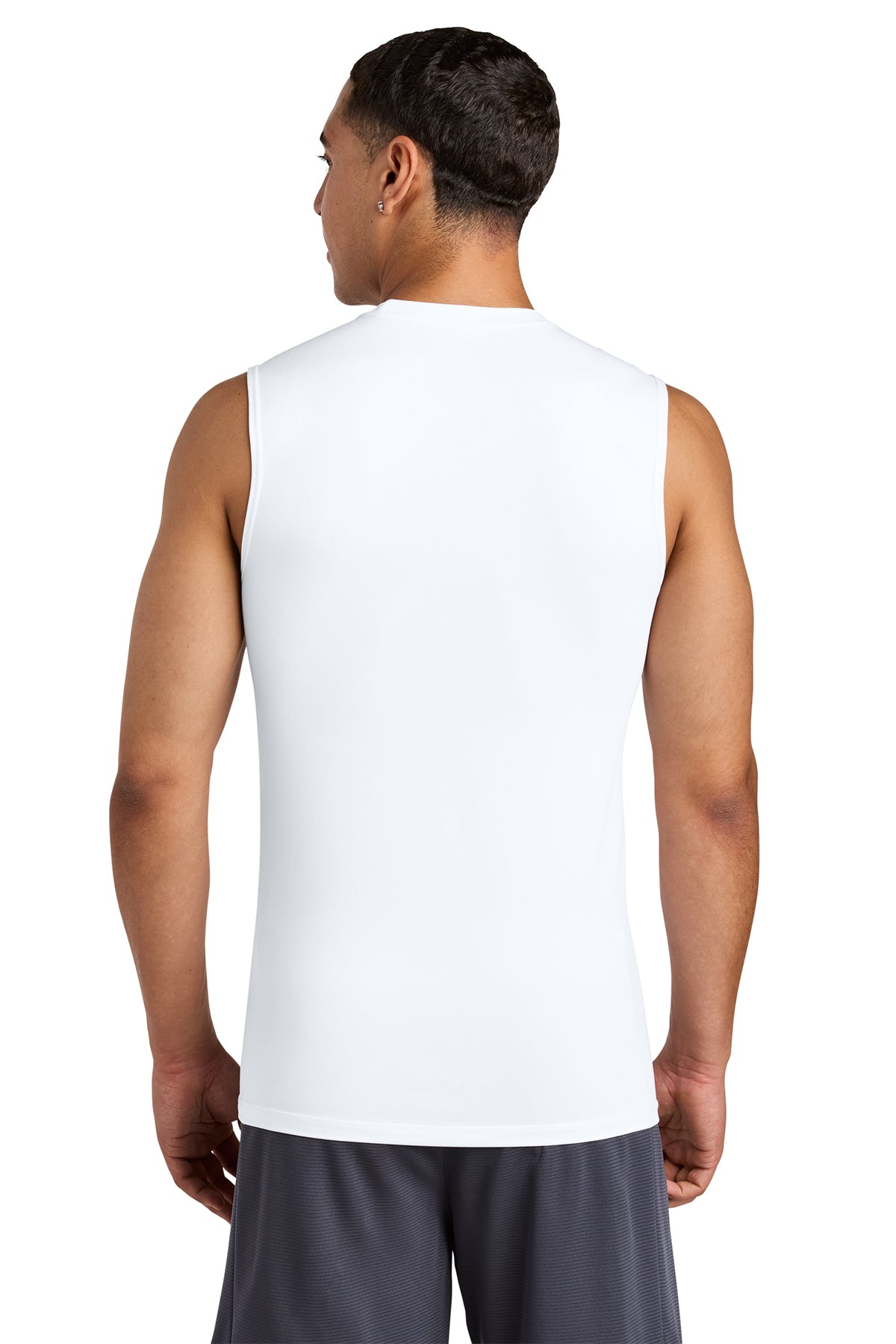 Hamptons Fitness Compression Sleeveless Tee ST121SL white back view