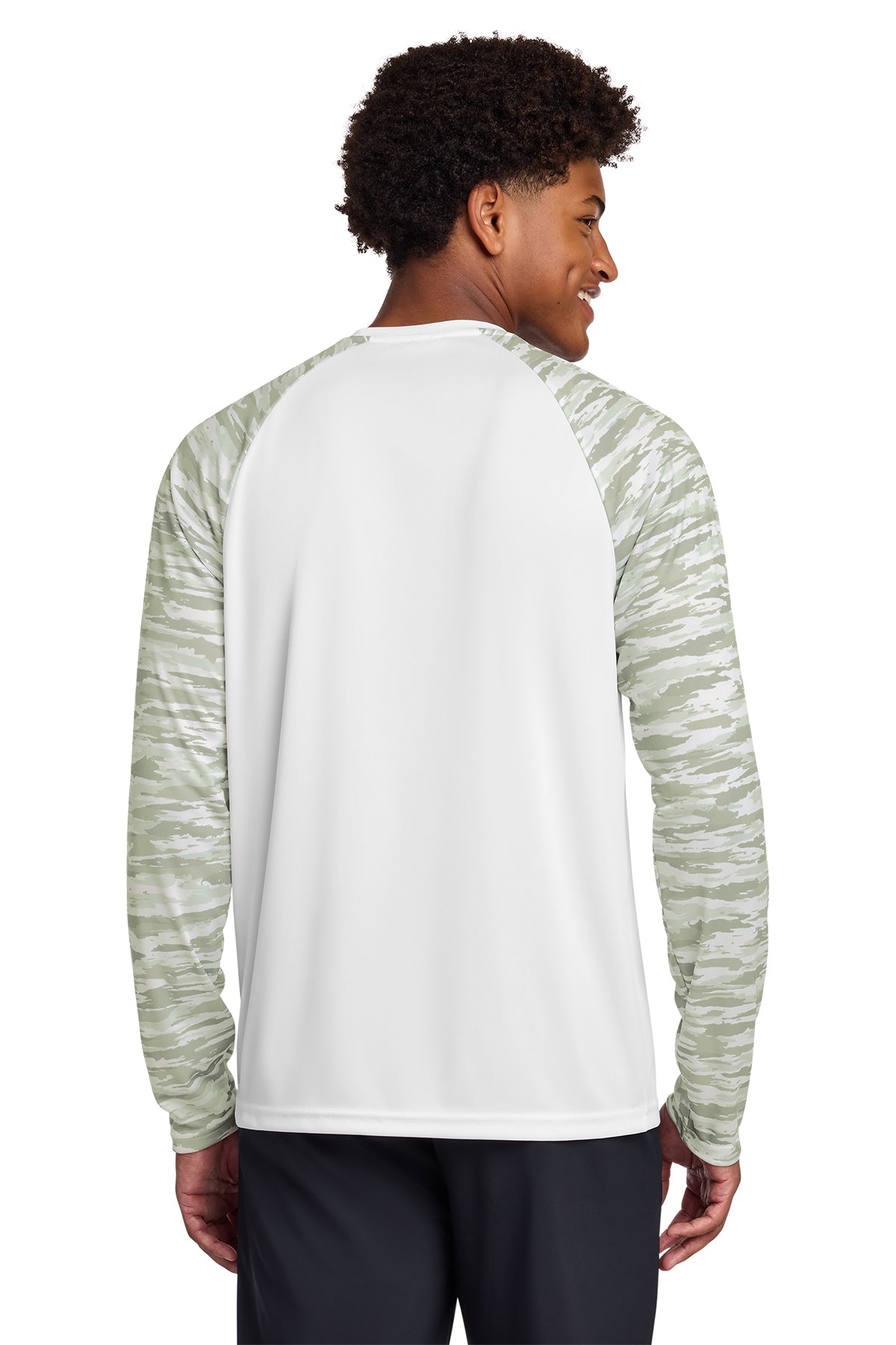 Hamptons Fitness Drift Camo Long Sleeve Performance Tee ST376LS white back view